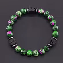 Bracelet volcanique mixte - Perles de lave et Onyx givré