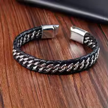 Bracelet en cuir pour homme  Motif infini et acier inoxydable