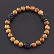 Bracelet volcanique mixte - Perles de lave et Onyx givré