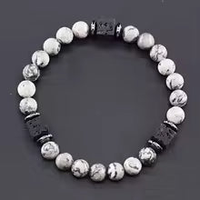 Bracelet volcanique mixte - Perles de lave et Onyx givré