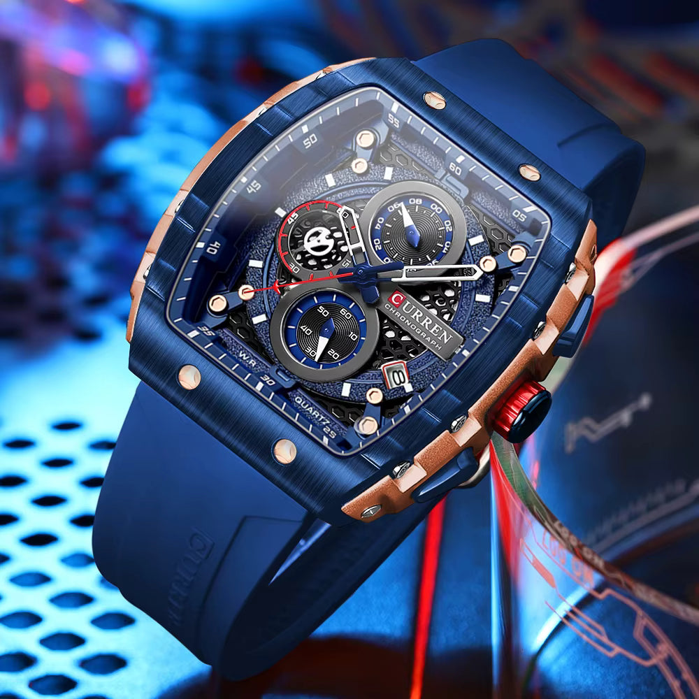 Montre homme CURREN - Design carré, acier et bracelet synthétique